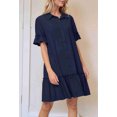 thumbnail image 2 of Women'S Summer Button Down Shirt Dress Casual Ruffle Sleeve Shift Mini Dresses with Pockets Navy Blue XXL, 2 of 6