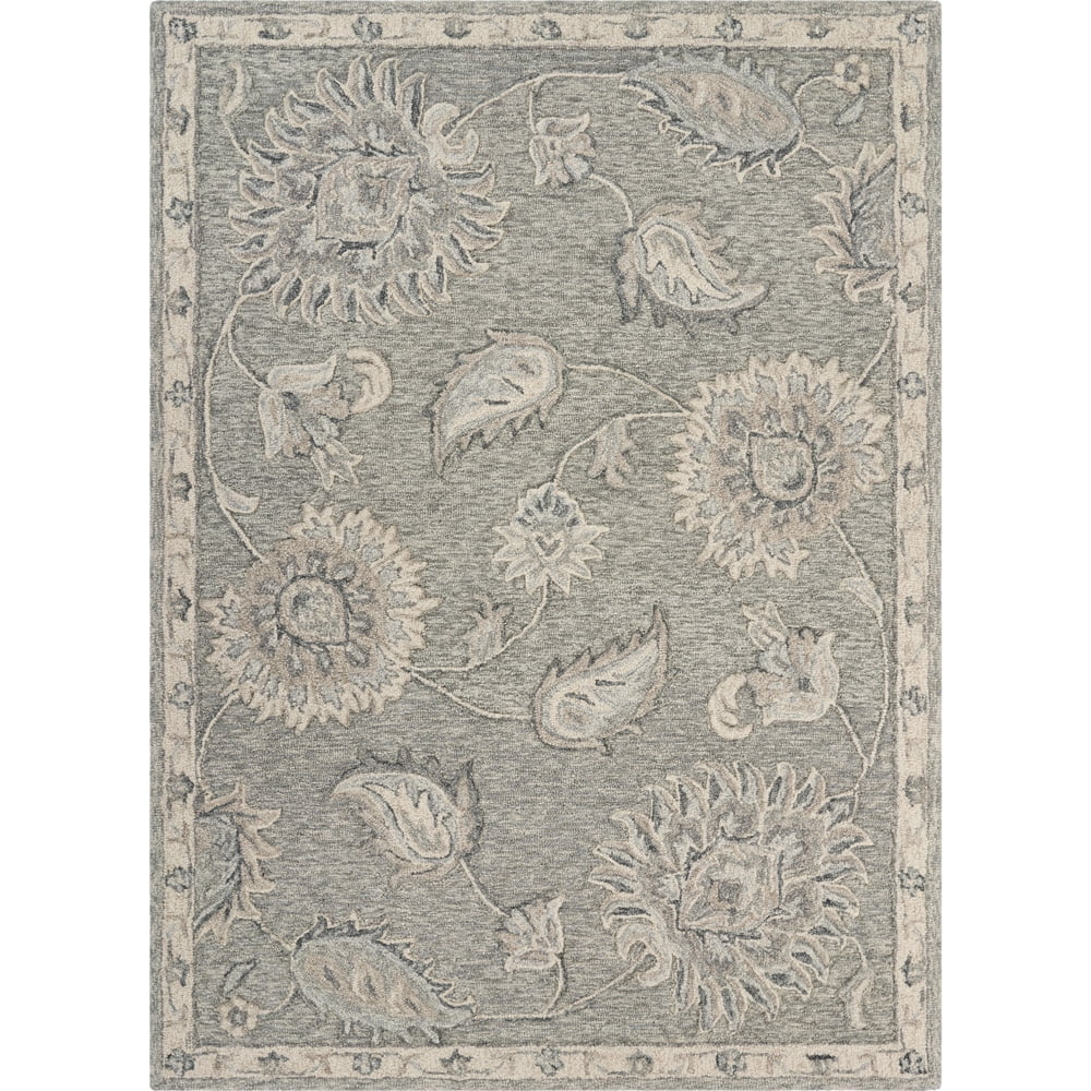 LR Home Light Gray Traditional Botanical 7x9 Area Rug