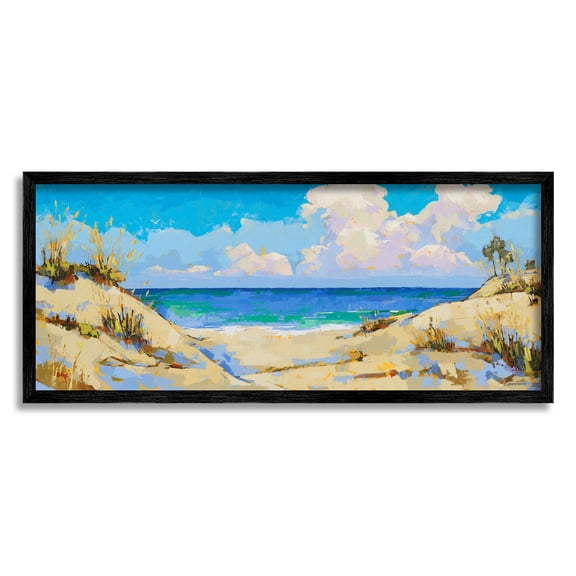 Stupell Industries Cloudy Beach Painting Nature Painting Black Framed Art Print Wall Art, 24 x 10