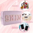 thumbnail image 2 of Makeup Organizer Letter Portable Double Layer Large Capacity Canvas Waterproof Makeup Bag for Outdoor, 2 of 11