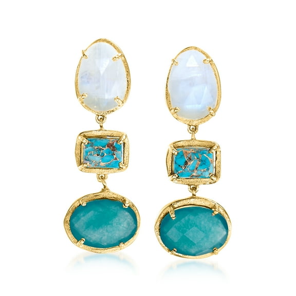Ross-Simons Multi-Gemstone Drop Earrings in 18kt Gold Over Sterling, Women's, Adult