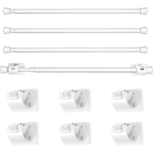 Adjustable Tension Rod Extendable Spring Curtain Rod with Self Adhesive Hook White, Length 15.7 to 27.5 Inch (4)