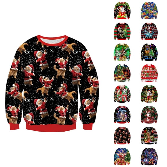 Mens Christmas Sweatshirt Long Sleeve Loose Casual Funny Print Xmas Festive Crewneck Pullover Sweatshirts