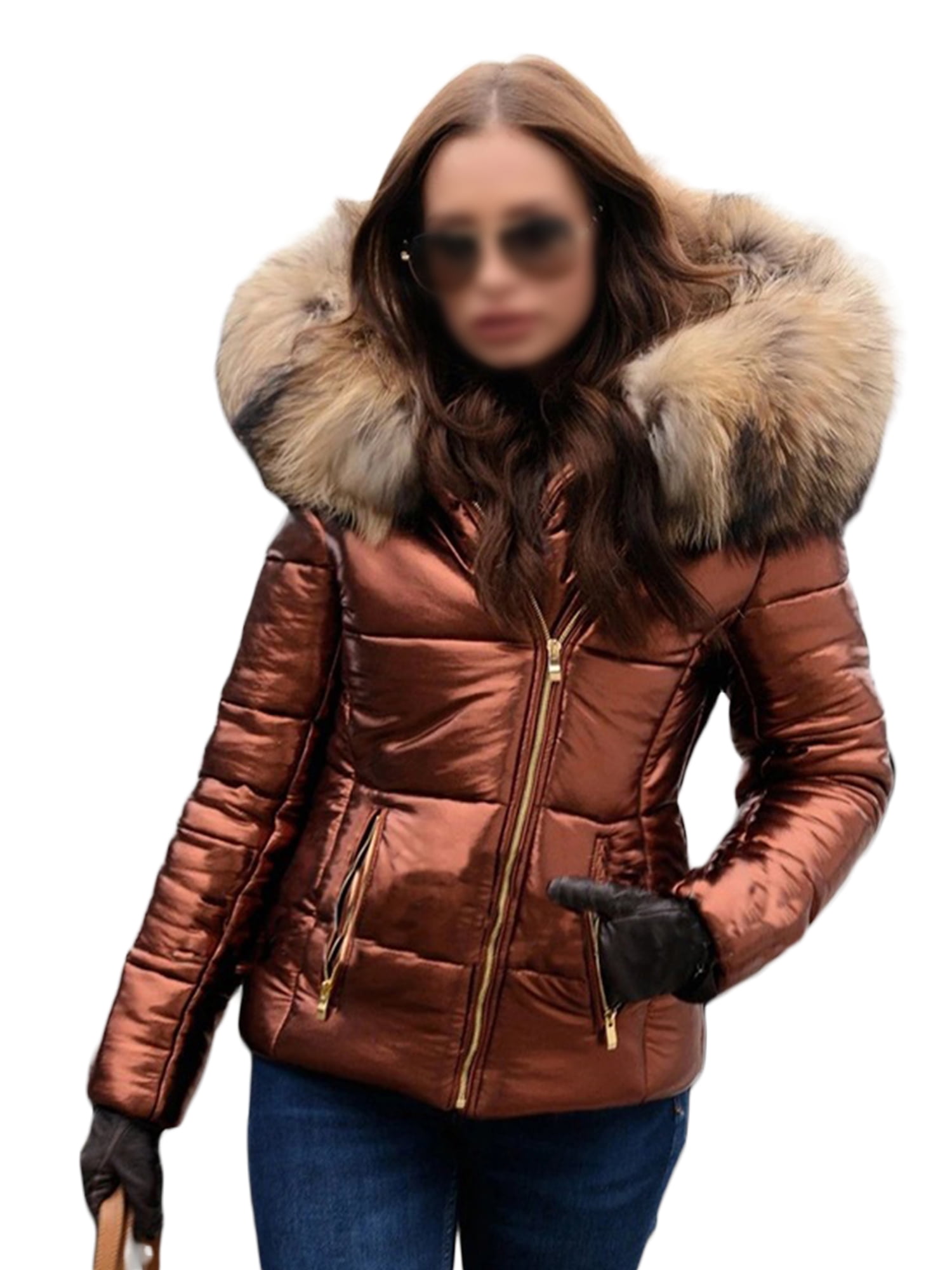 Roiii Women Casual Vintage Faux Fur Hooded Grey Warm Thick Ladies Jacket Coat Size S-3XL 