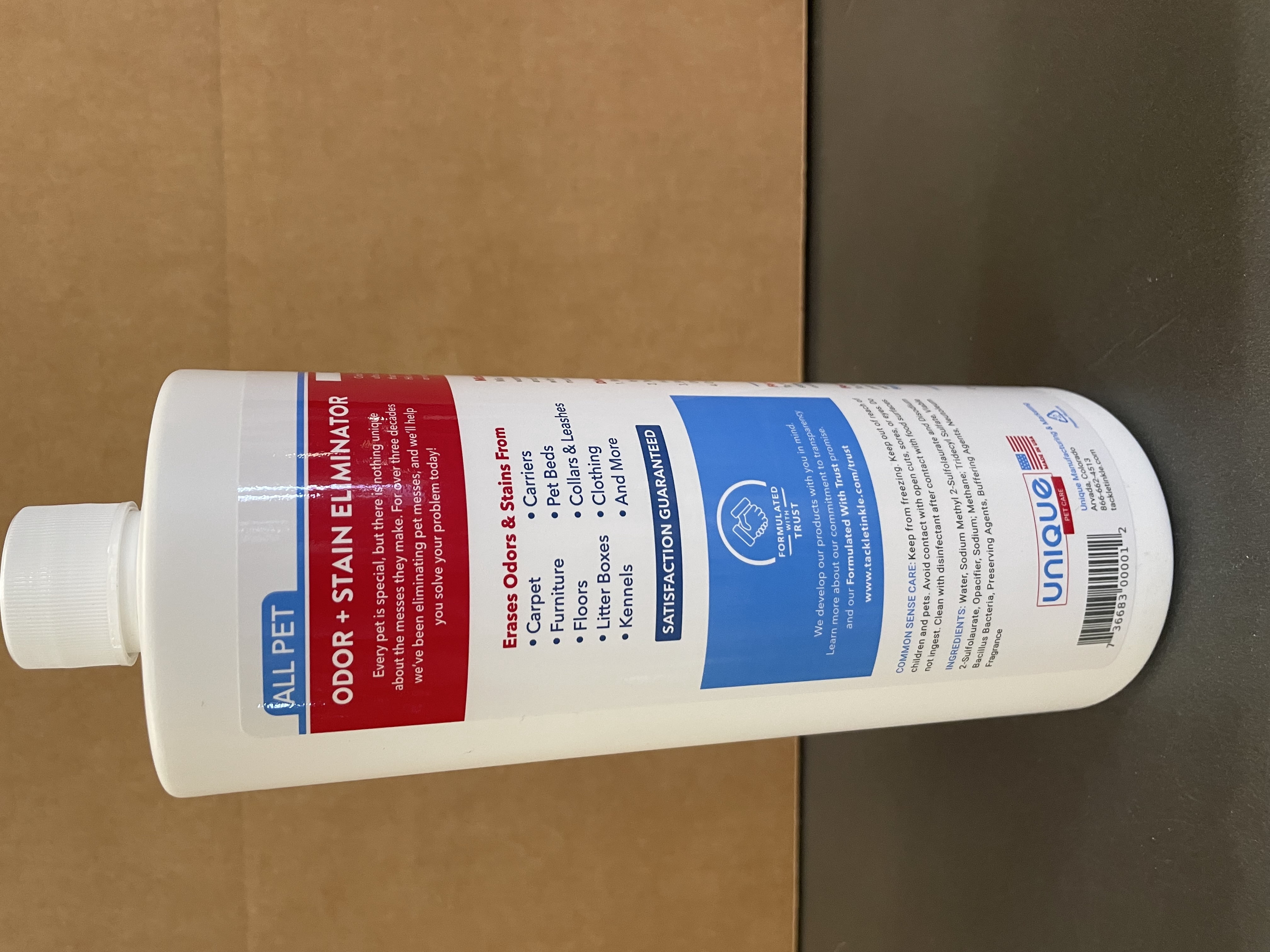 Unique Pet Odor and Stain Eliminator Concentrate, Makes over 2.5 Gallons of Cleaner for Dog, Cat, Small Pet Messes - 32 oz. Liquid