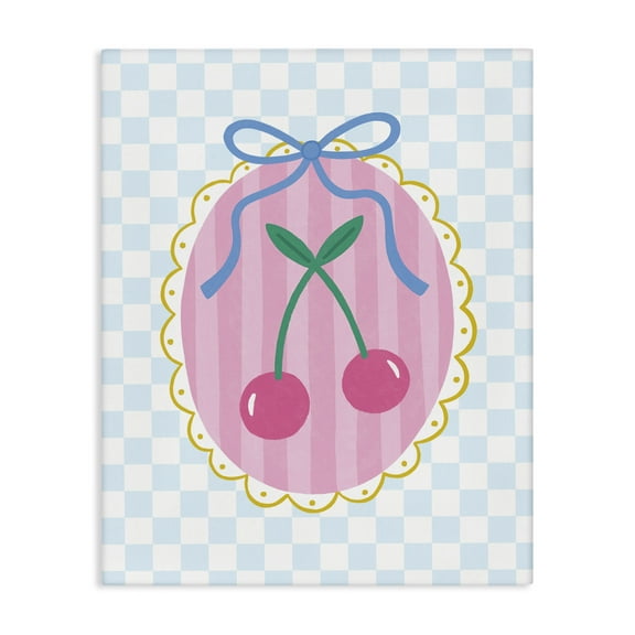 Stupell Industries Sweet Cherries on Checkered Food & Beverage Painting Wrapped Canvas Art Print Wall Art, 16 x 20