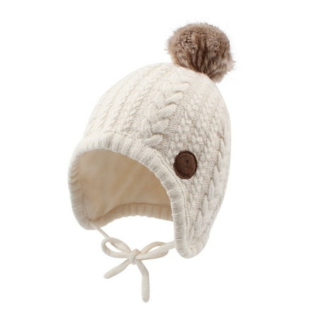 

Winter Baby Boys Hat Fleece Lining Toddler Kids Earflap Beanie Warm Baby Hats for Girls with Pompom (White M)