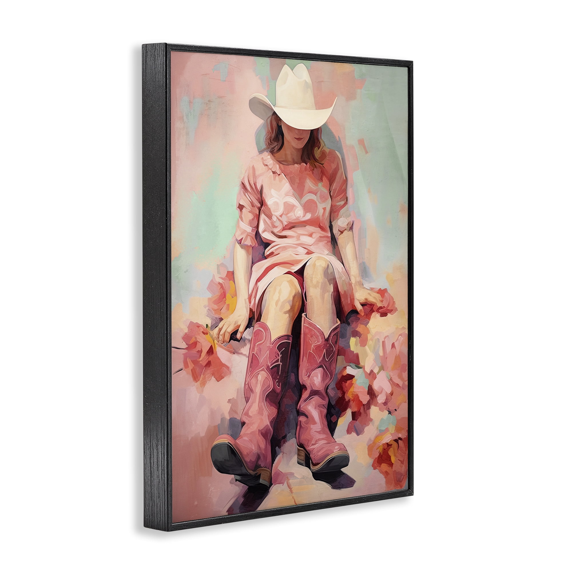 Stupell Industries Cowgirl & Soft Florals Novelty Painting Black Framed Art Print Wall Art, 20 x 30