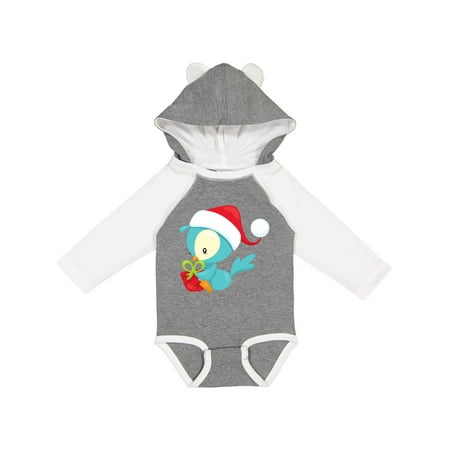 

Inktastic Christmas Bird Blue Bird Bird With Present Gift Baby Boy or Baby Girl Long Sleeve Bodysuit