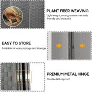 XF XINFENG 4-Panel Foldable Wooden Woven Room Divider, Home/Office, 6 ft, Gray