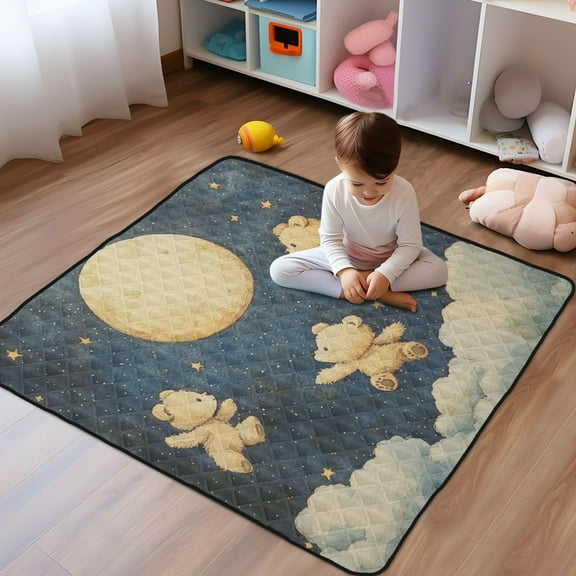 WOBOGO Teddy Bear Star Pattern Baby Playmats Extra Large Waterproof Rollable Activity Pads for Toddlers 50×50inch