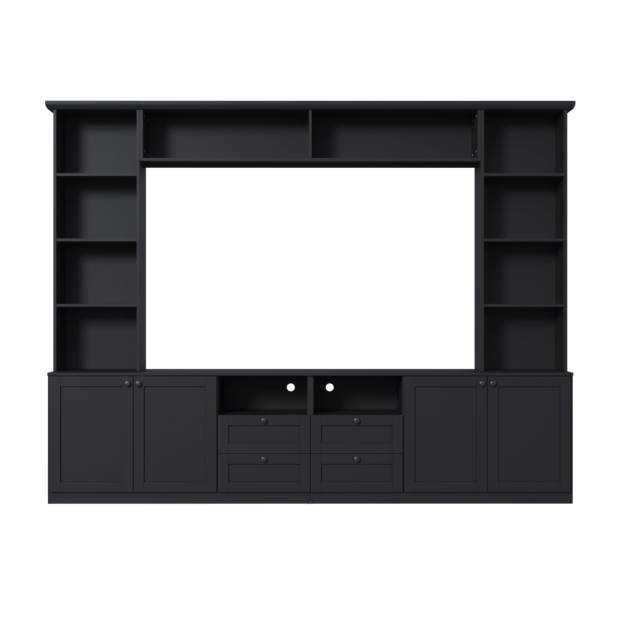 Farmhouse Entertainment Center Wall Unit with Bridge, 4 Drawers, Adjustable Shelves, Modern TV Stand for TVs Up to 70", Modern Media Console Cabinet with Storage for Living Room