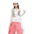 thumbnail image 4 of DGQPLPD Girls Crop Tops Girls Dance Performance Shirts Cool Jazz Streetwear Outfit for Teen Stage Show Wear Glitter Tees Clear 13-14 Years, 4 of 6