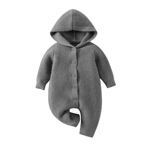 Body De Bebé Canastilla Onesies Para Niños Pequeños Niñas Color Lindo Tejido Invierno Grueso Mantener Caliente Sudadera Con Capucha Mono Mameluco Gris Odeerbi LM103-3749