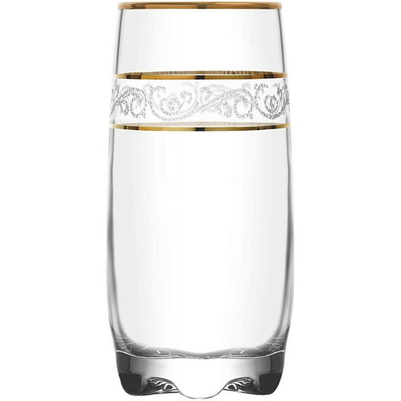 LAV Drinking Glass 13.2 oz-390 cc, 6 Pcs Gold Design Glasses Tumbler