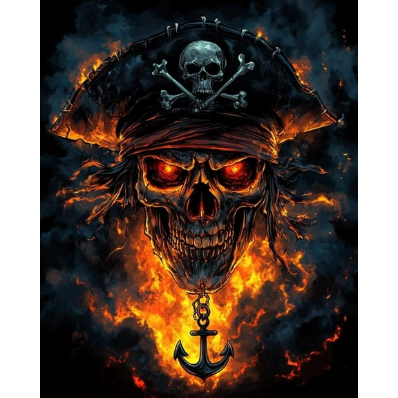 Paint by Numbers for Adults Kids Beginner Flaming Pirate Skeleton DIY Acrylic Painting by Numbers Kits with Brushes Acrylic Pigment Home Decoration Gifts 16 x 20 inch