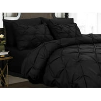 Pintuck 3-Piece Duvet Set, Pinch Pleat Design, Button Closure and Corner Ties for Easy Placement, Matching Shams Included, Full/Queen, Black