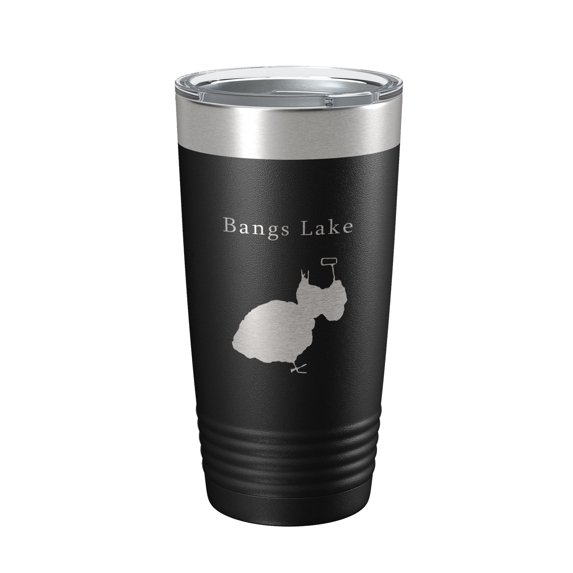 Bangs Lake Map Tumbler Travel Mug Insulated Laser Engraved Coffee Cup Illinois 20 oz Black