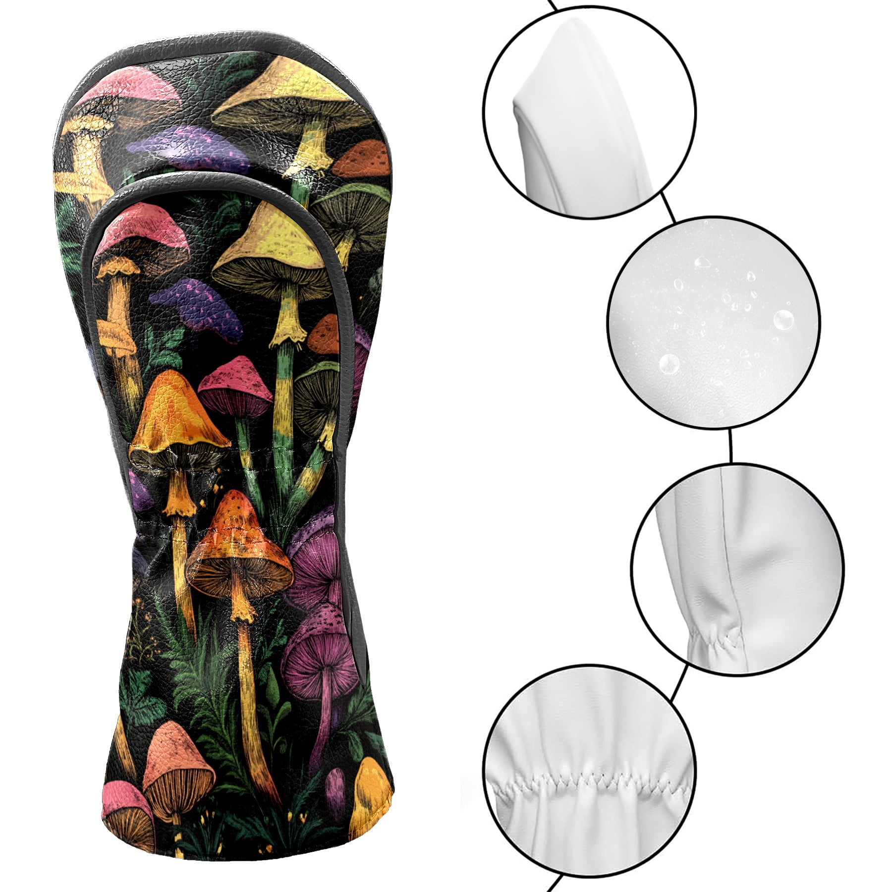 Golf Club Covers PU Leather Waterproof Head Covers for Fairway Woods Hybrids Mushroom Forest