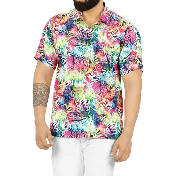 HAPPY BAY Men's Hawaiian Shirts Short Sleeve Button Down Shirt Mens Party Shirts Casual Vacation Summer Tropical Island Shirts for Men Funny M Alcohol Ink Paint, Multicoloured