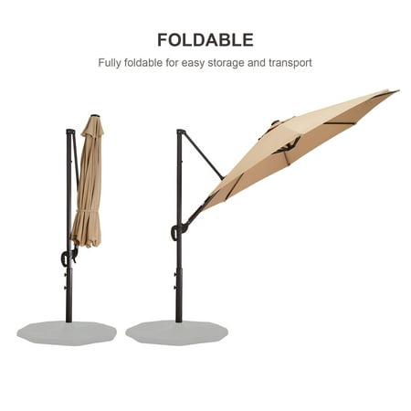 Simply Shade Umbrella 10' Hanging Roma Offset Umbrella w/ 5 Lock Position, 360° Rotation Outdoor Patio Sun Shade, Cantilever Crank Tilt Canopy Easy Open Lift,Base Not Included ()