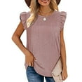 thumbnail image 2 of Mrat Gym Tank Tops Woman Womens Solid Color Round-Neck Sleeveless Vests Cut-Out Panel Sleeveless Ruffle Tops Womens Loose Tank Tops S-170 Pink-A S, 2 of 9