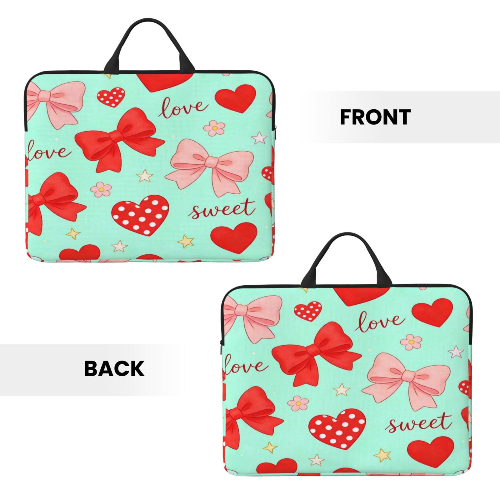 Laptop Sleeve Bag For Women Men 14inch Waterproof Durable Protective Computer Carrying Cover Handle Laptop Case Bag Sweet Love Bow Heart Green