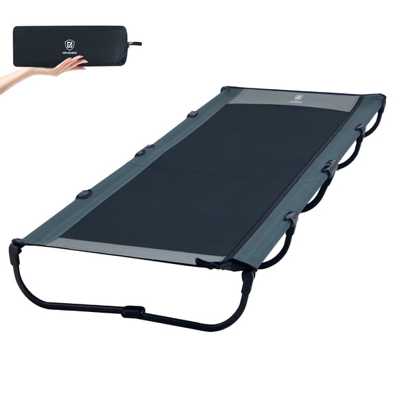 EVER ADVANCED 20-Second  Quick Set-Up Camping Cot,  Lightweight Aluminum Folding Cot with Zipper Closure for Camping, Travel, Support up to 225lbs, Black