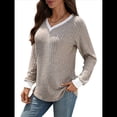thumbnail image 3 of Camisas de Larga con Cuello en V y Bloques de Color para Mujer: Suéteres Túnica Ligeros Informales de Otoño, Conjuntos de Moda. Caqui XXL, 3 of 10