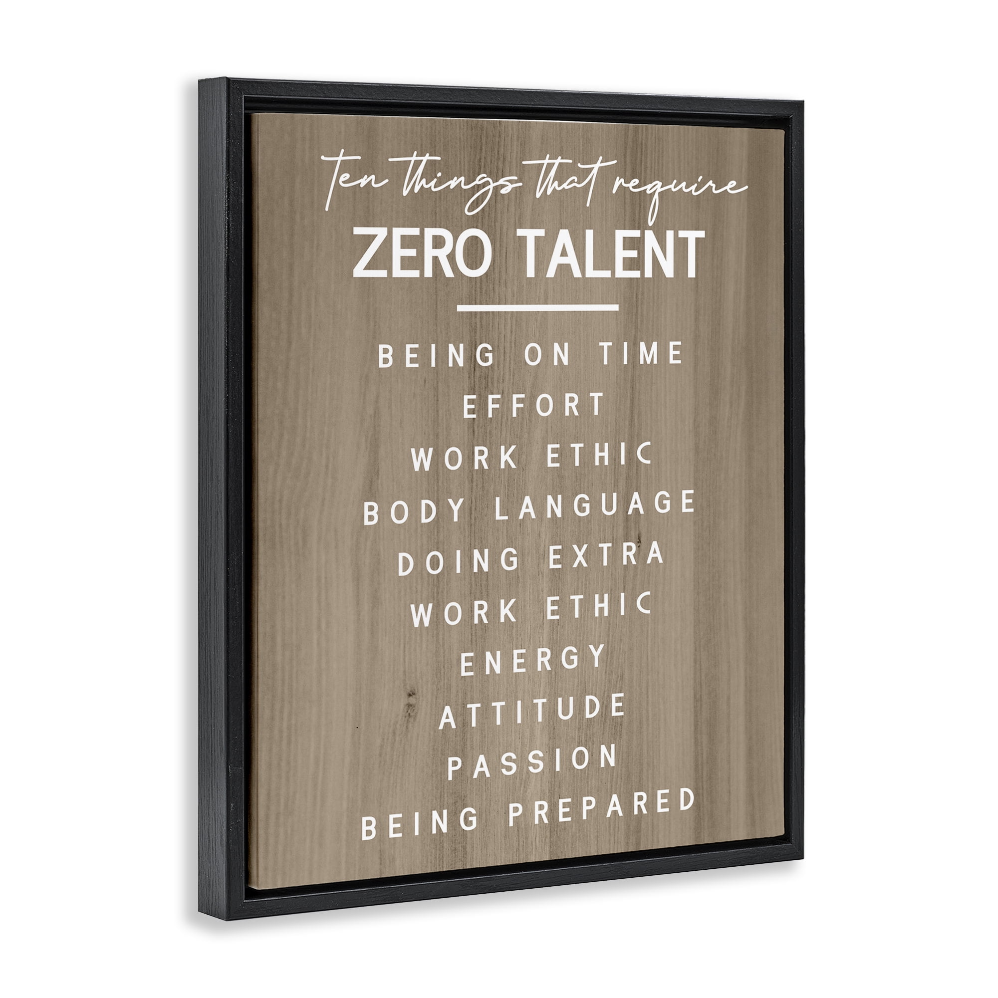 Stupell Industries Inspirational Zero Talent Text & Numbers Painting Black Floater Framed Canvas Art Print Wall Art, 25 x 31