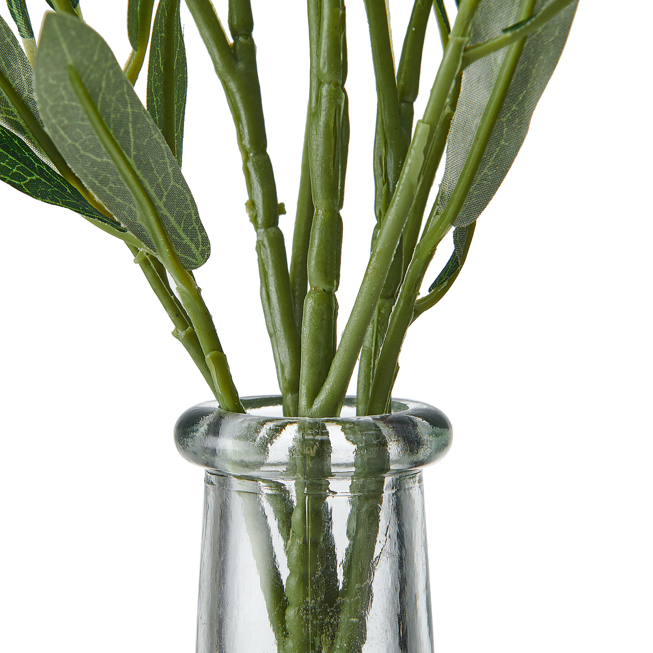 Elements Artificial Olive Branch Arrangement in Clear Glass Vase, Realistic Look and Feel