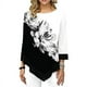 thumbnail image 3 of Blusa con estampado floral para mujer a la moda talla grande mangas 3/4 irregulares, 3 of 8