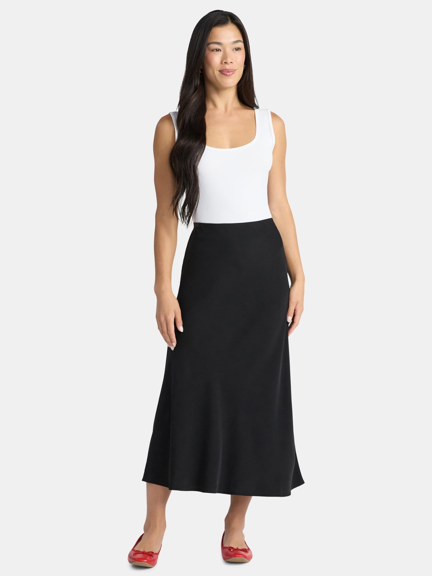 Time and Tru Women's Midi Pull On Slip Skirt, Sizes XS-XXXL