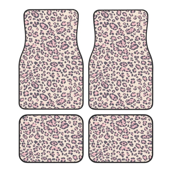 Crystal Fleece Car Floor Mats Set Of Four - Bottom Injection Molded For Easy Installation To Prevent Interior Contamination Suitable For Most Cars Leopard Skin Print Style Pink_2