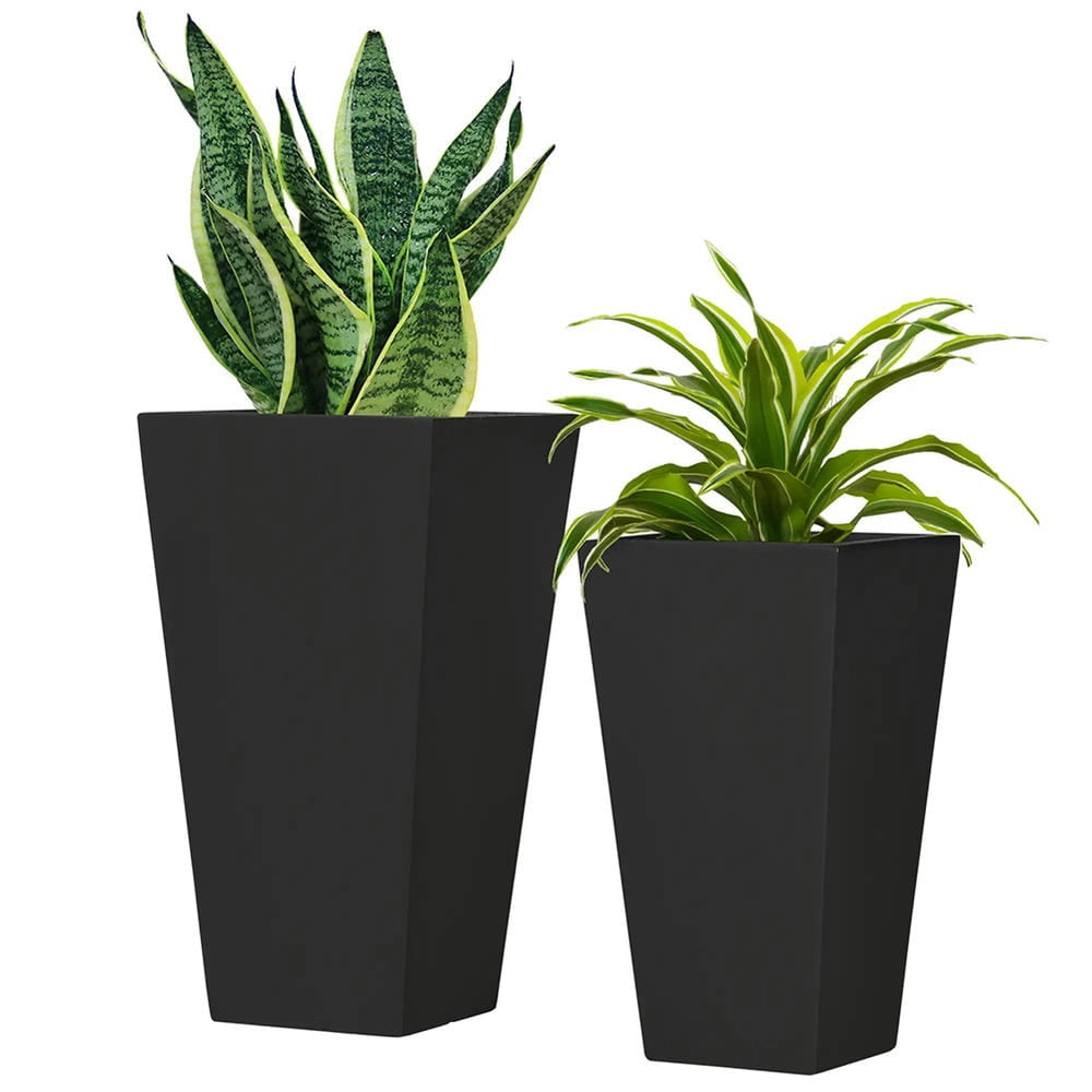 Spaco 22in & 18in 2-Pack Outdoor Planter Set, Flower Pots with Drainage Holes, Durable & Stackable Plant Pot, for Porch, Entryway, Patio, Yard, Garden, Black