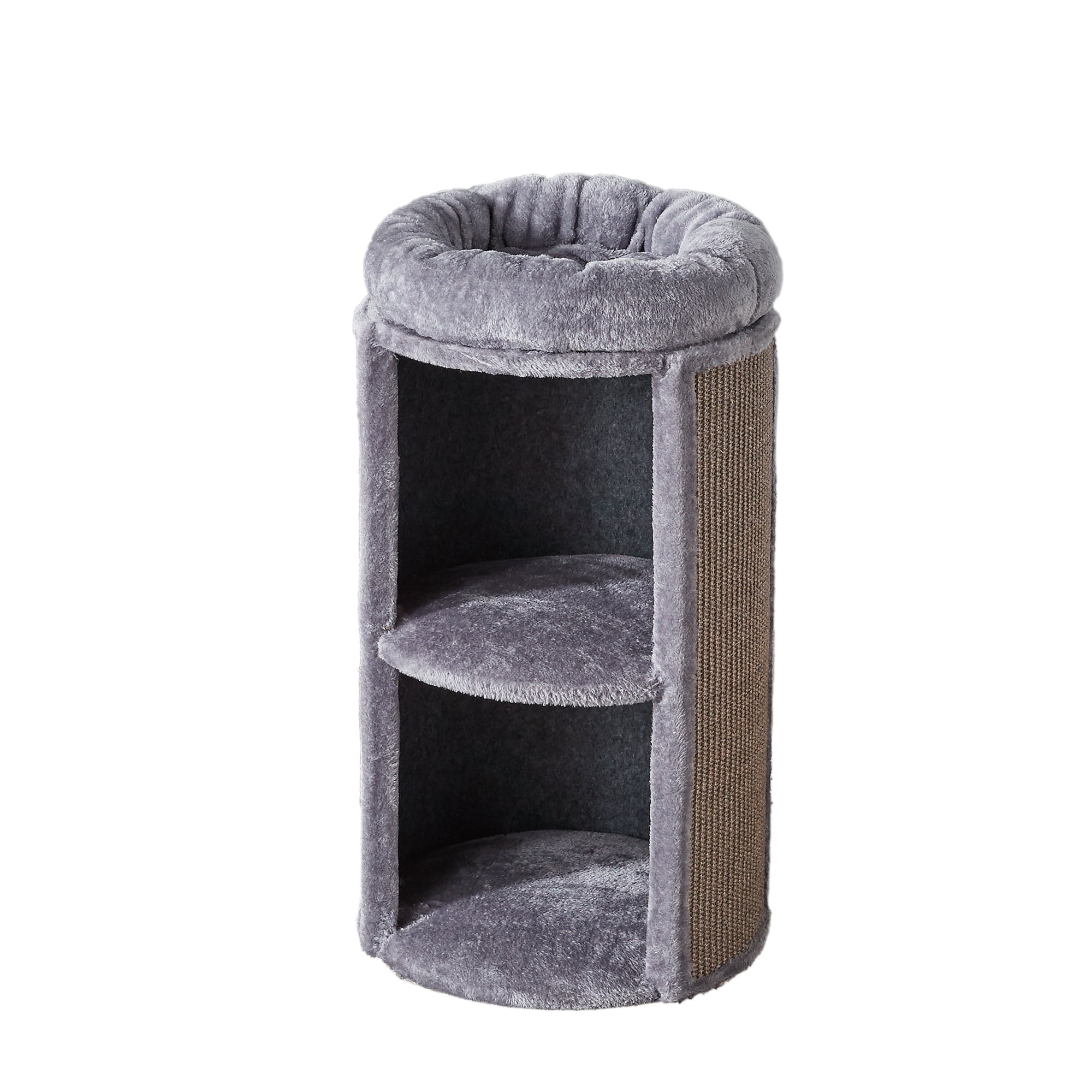 Two by Two Juniper Two-Level 25.5-inch Column Style Cat Condo, Bed and Scratch Pad