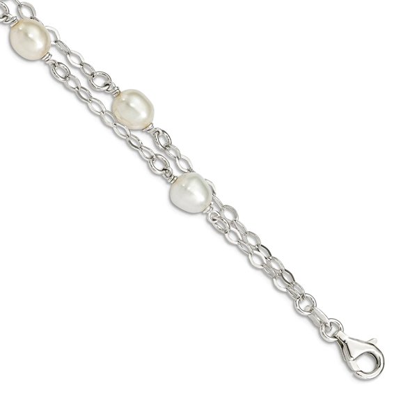 925 Sterling Silver Fancy Lobster Closure Polished Freshwater Cultured Pearl Bracelet 7.5 Inch 10mm Wide Link Bracelet f
