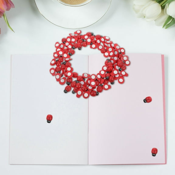 TINKSKY 100Pcs Ladybug Stickers For DIY Crafts Self-Adhesive Red Wooden Insect Decorations