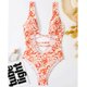 thumbnail image 2 of Traje de baño de una pieza para mujer, corte alto, cuello en V profundo, forma de U, sin espalda, acolchado, traje de baño naranja M, 2 of 5