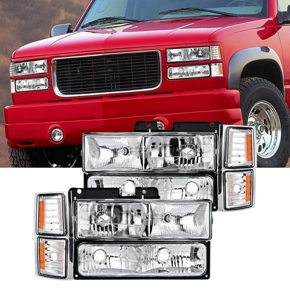 Nilight Headlight Assembly for 1994 1995 - 1998 Chevy Silverado Tahoe Suburban C10 C/K 1500 2500 3500 Replacement Headlamp Chrome Housing Amber Reflector Bumper Corner Lamp
