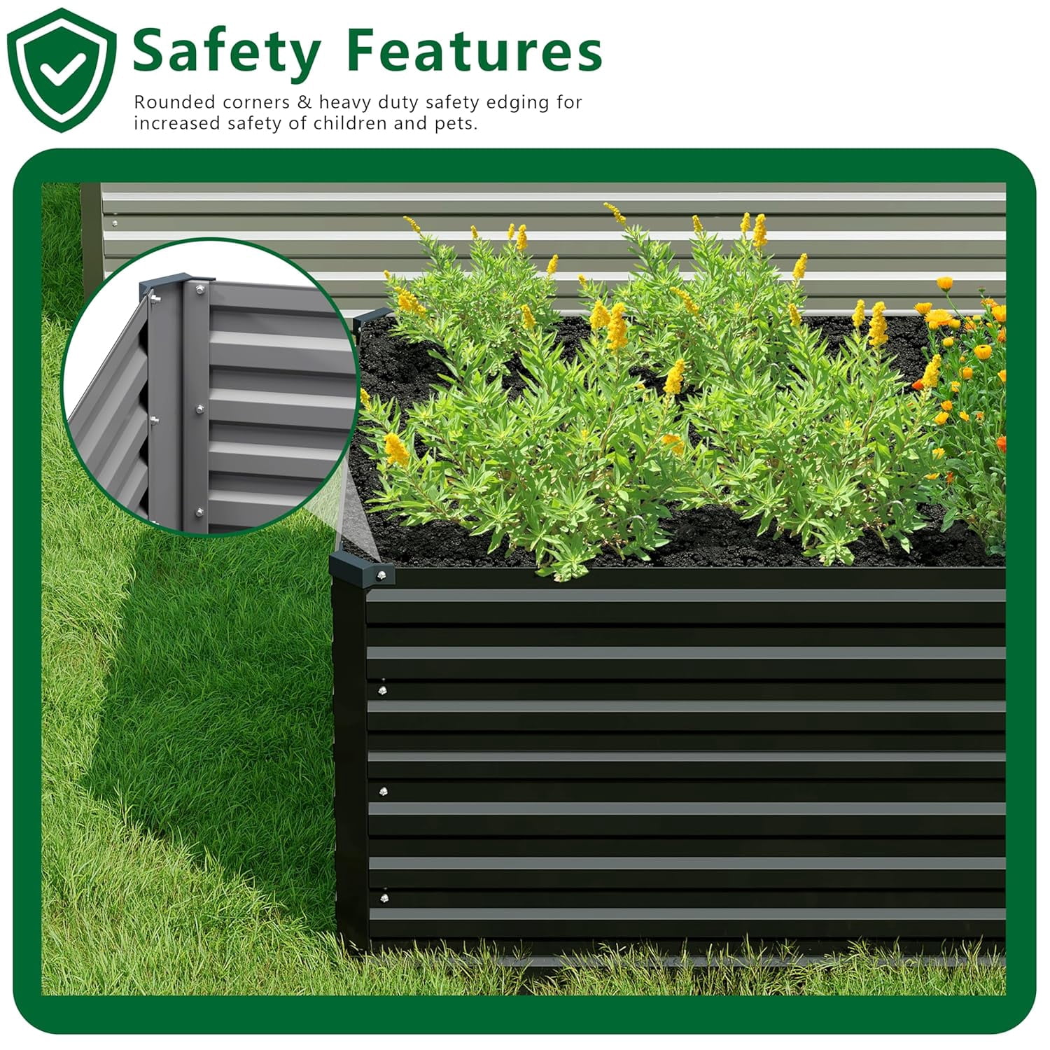 Galvanized Raised Garden Bed Kit 8 ft x 2 ft x 2 ft Black