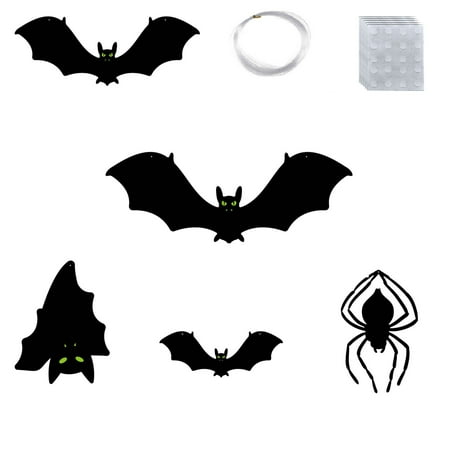 Linjieee 5pcs Bats Decoration Outdoor Indoor Large Hanging Bats Decor 3D Flying Bats With Cute Eye Stickers For Home Tree Wall Yard Door Sign Bead Curtains