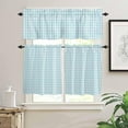 thumbnail image 2 of Blue Grid Kitchen Curtains, Checkered Plaid Gingham Lattice Trellis Print 3-Piece Kitchen Curtain Valance and Tiers Set 36 Inch Length, Rod Pocket Half Window Curtains for Cafe Living Room Bathroom, 2 of 6