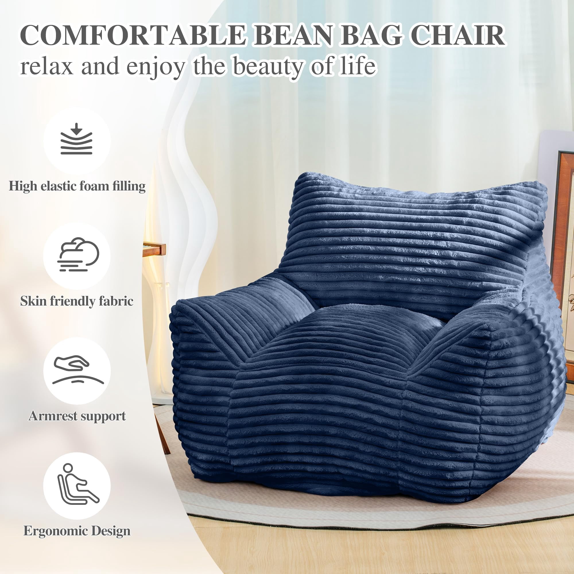 JESTOP Bean Bag Chair for Adults with Armrests, Lazy Floor Sofa Cozy Single Cloud Mini Couch, Corduroy Reading Chair for Living Room Bedroom