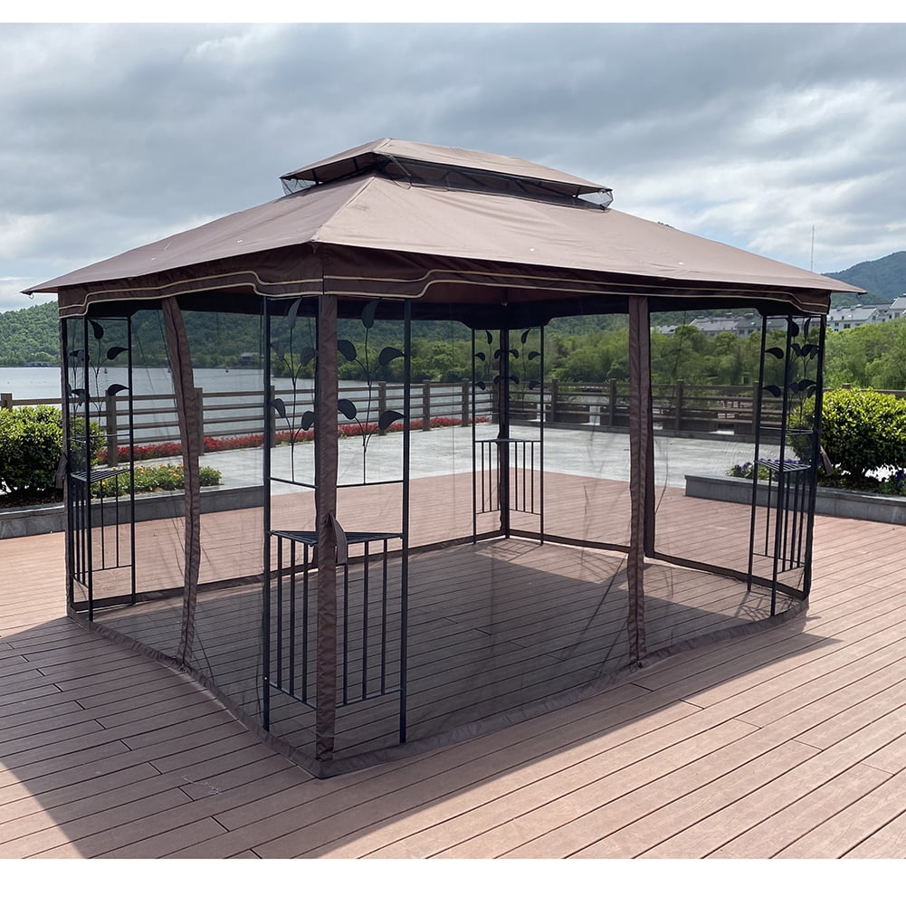 Kadyn 13x10Ft Outdoor Party Tent, Outdoor Patio Gazebo Canopy Tent with Ventilated Double Roof and Mosquito net, Waterproof Tent for Lawn, Brown Top Kadyn 13x10Ft Outdoor Party Tent, Outdoor Patio Gazebo Canopy Tent with Ventilated Double Roof and Mosquito net, Waterproof Tent for Lawn, Brown Top