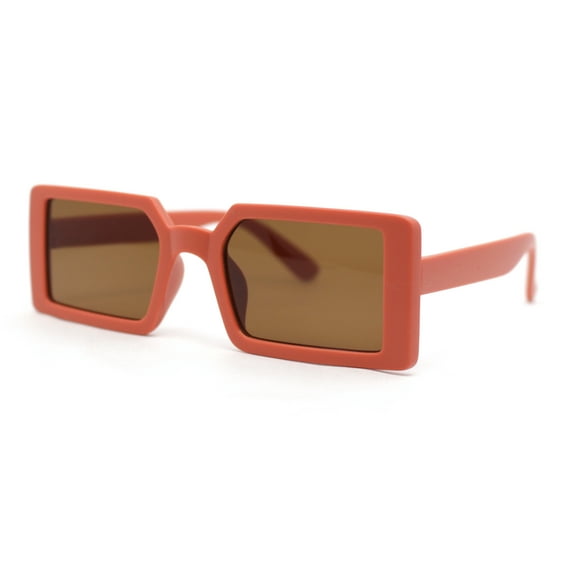 Kids Size Square Rectangle Thin Plastic Mod Fashion Minimal Sunglasses Orange - Brown