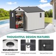 thumbnail image 4 of INTER HUT 8 x 8 FT Resin Outdoor Storage Shed, Large Waterproof Resin Outdoor Sheds with Lockable Doors and Windows, White/Gray, 4 of 9