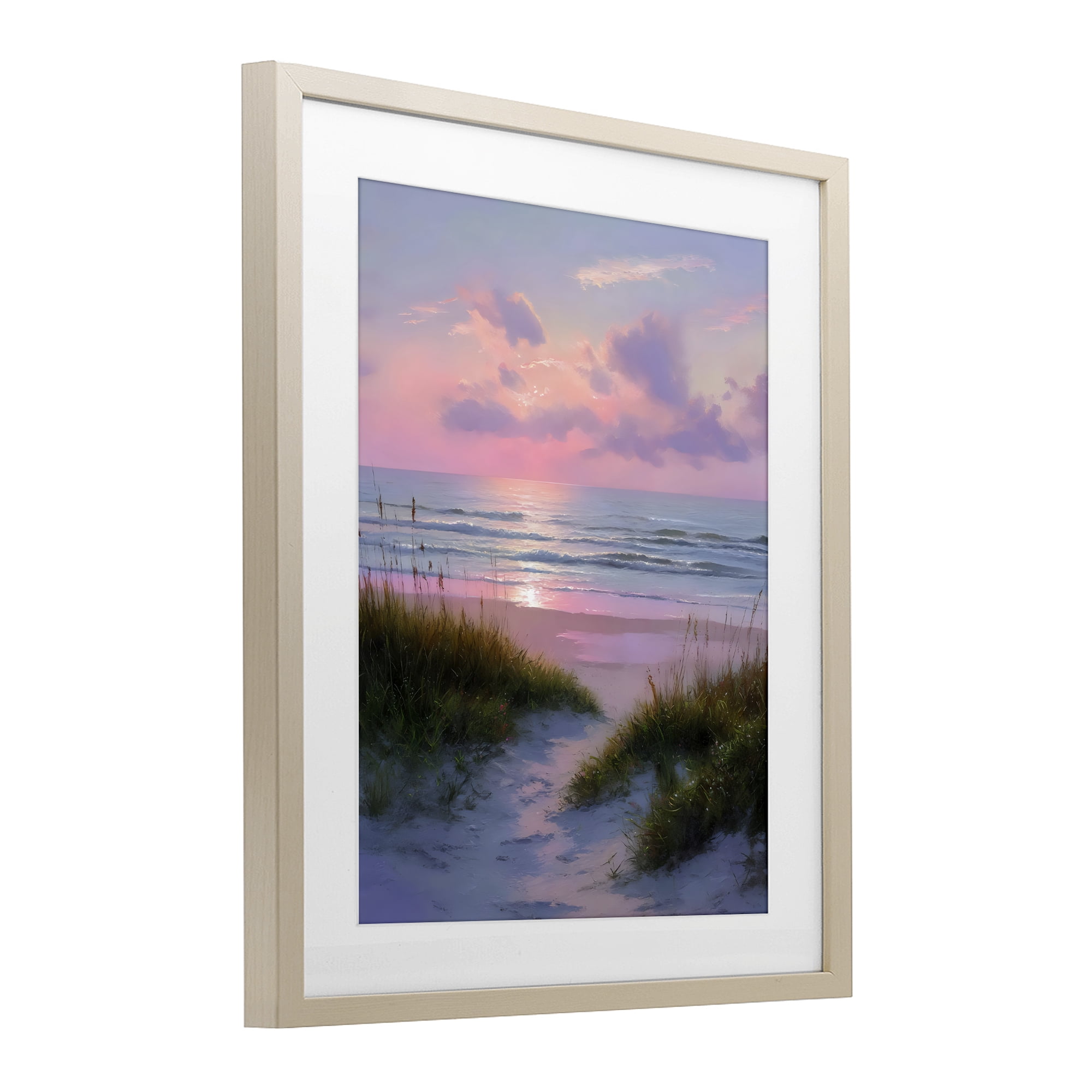 Stupell Industries Romantic Beach Sunset in Pink Birch Framed Print Under Glass, design by Franklyn Gregory