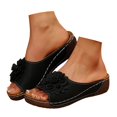 thumbnail image 2 of Daolelai Women's Fashion Open Toe Wedge Heel Leather Flower Sandals Temperament Comfortable Shoes, 2 of 9