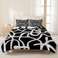 thumbnail image 3 of Quilts King Size Bedding Set, Abstract Boho Lightweight Quilted Comforter, Middle Century Rustic Black White Texture Soft Reversible Bedspread Coverlet with Pillow Covers for All Season, 96" x 106", 3 of 9